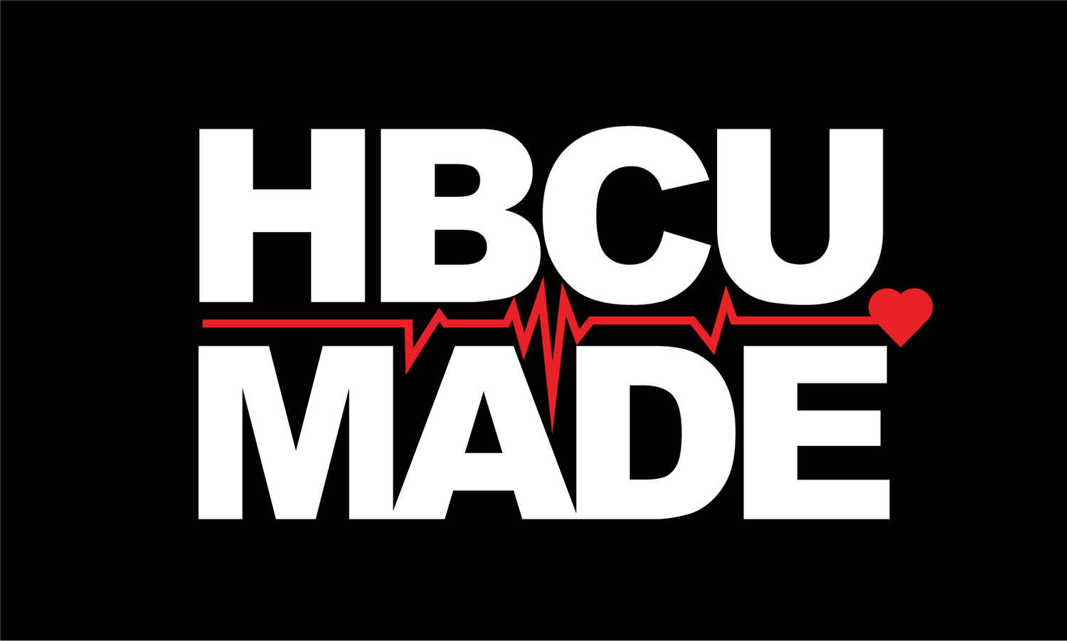 HBCU Made Logo - Black Background with Heartbeat/Pulse Symbol in Red