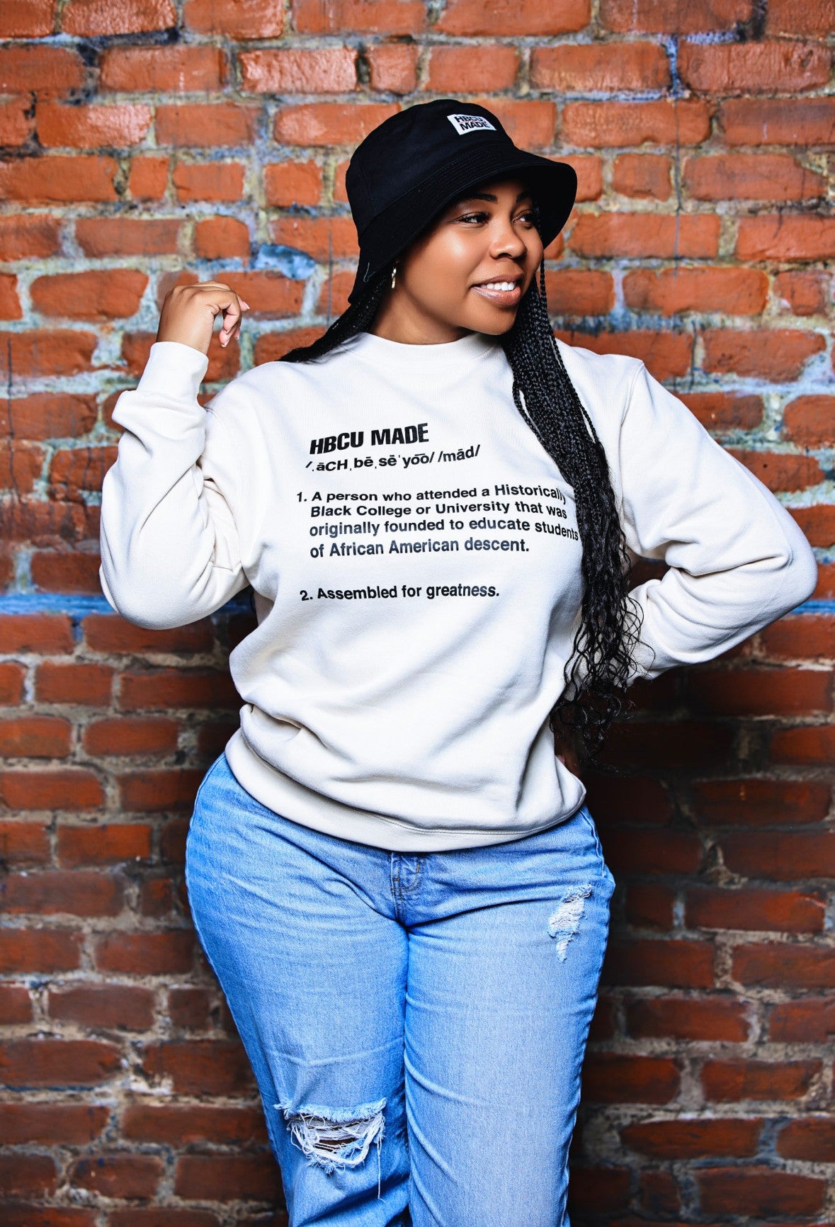 Cream HBCU MADE Definition Sweatshirt with Black Writing (unisex)